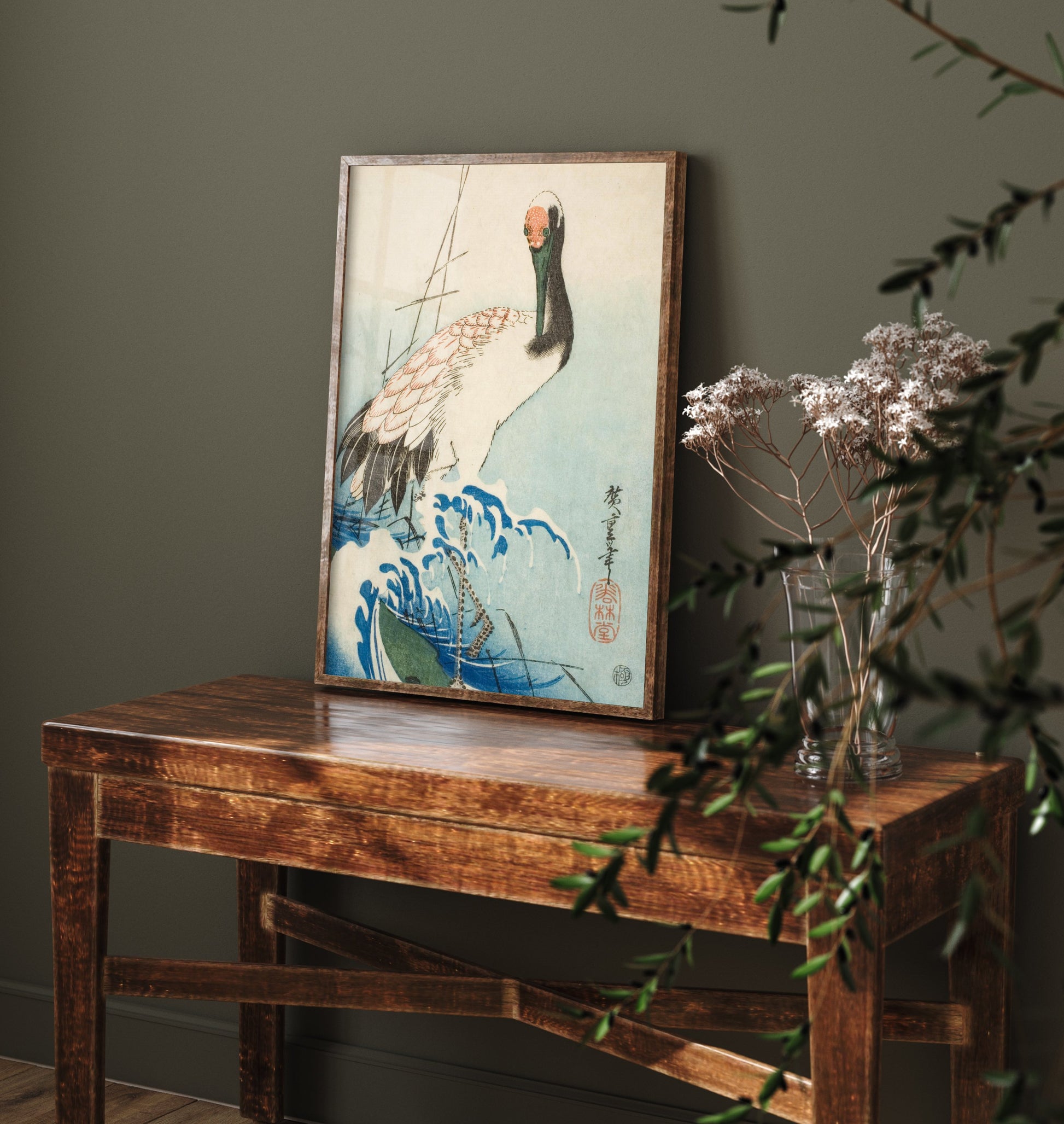 Utagawa Hiroshige Crane and Waves Art Print - Japanese Woodblock Painting Poster - Bird Wall Art 1/3