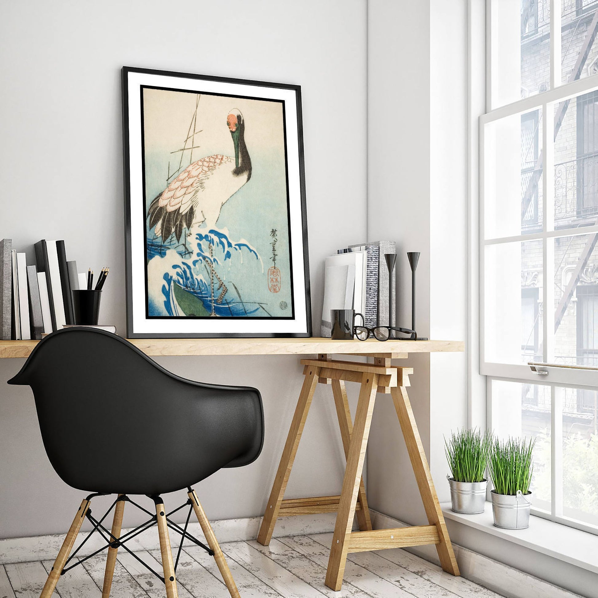 Utagawa Hiroshige Crane and Waves Art Print - Japanese Woodblock Painting Poster - Bird Wall Art 1/3