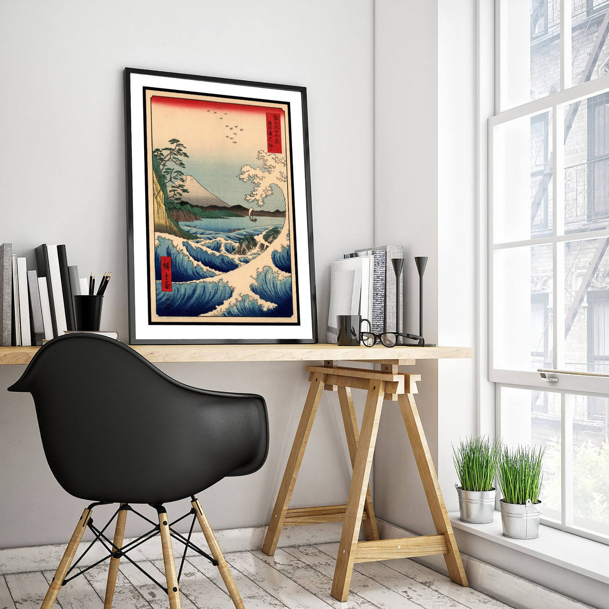 Utagawa Hiroshige - Seascape at Satta (1858) - Japanese Woodblock Art Print - Ukiyo-e Poster - Mount Fuji Waves 2/3
