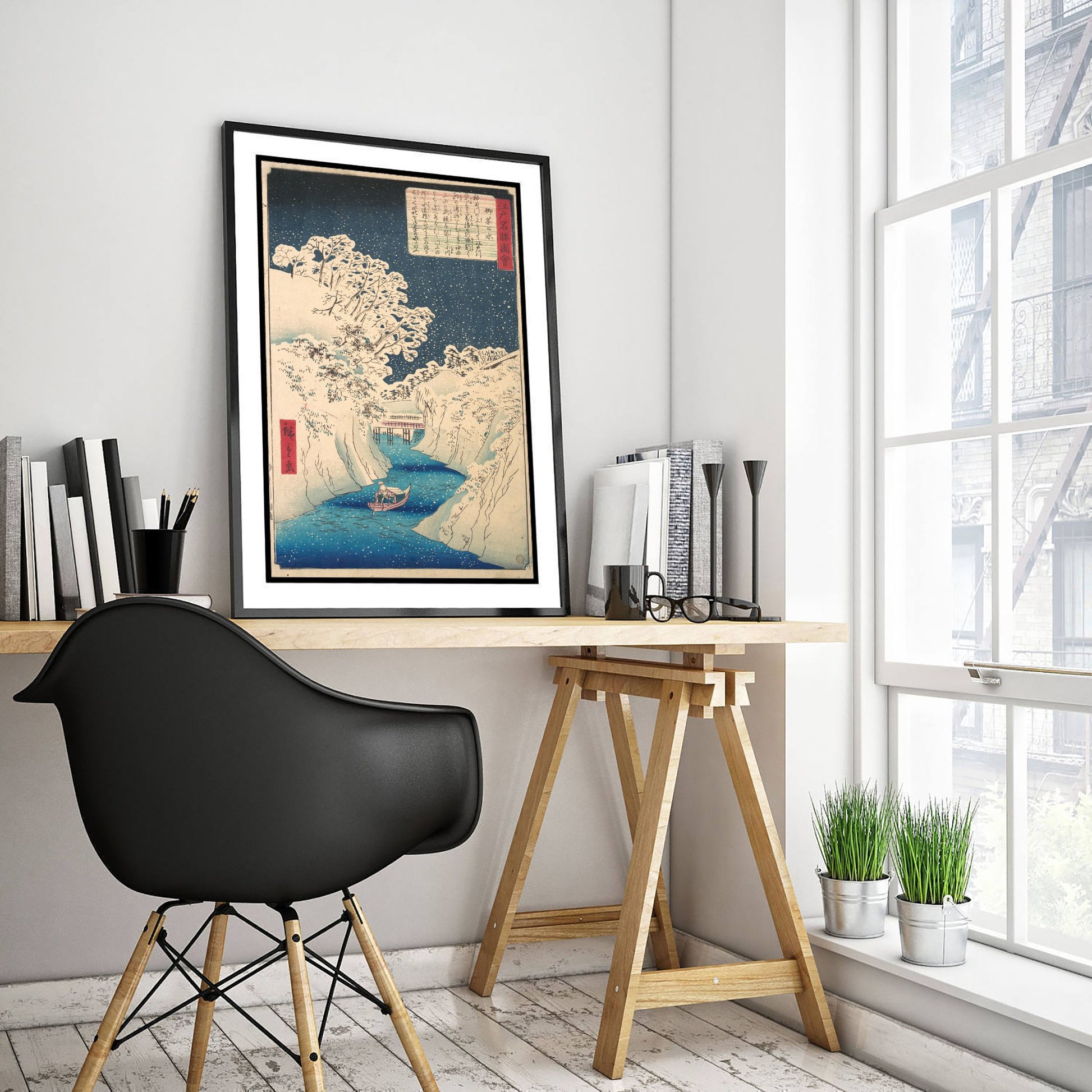 Utagawa Hiroshige - Ochanomizu (1857) - Japanese Woodblock Art Print - Ukiyo-e Poster - Snowy River Scene 3/3