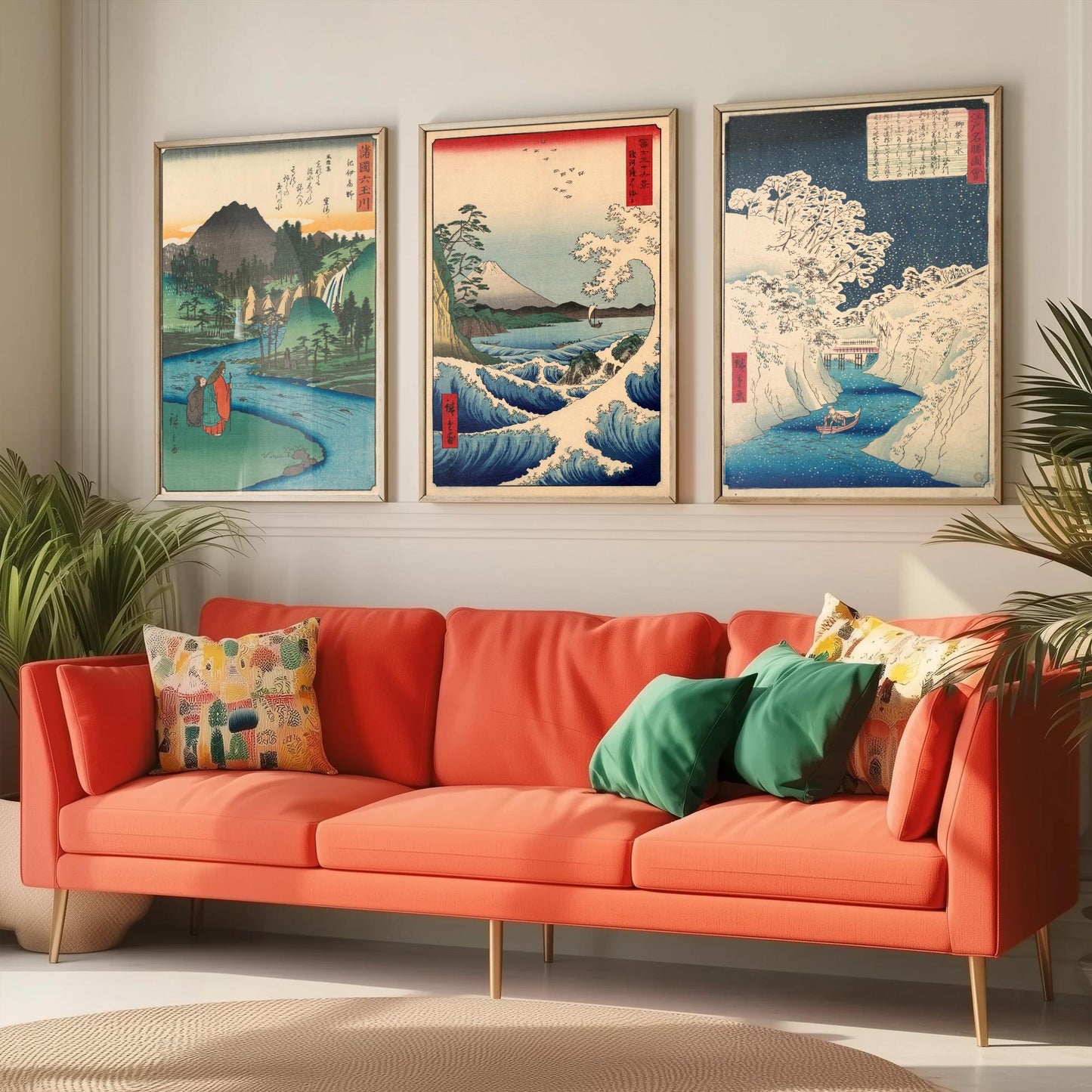 Utagawa Hiroshige Set of Three Art Prints | 3 Ukiyo-e Landscape Paintings | Jewel River Satta Seascape Ochanomizu Poster Museum
