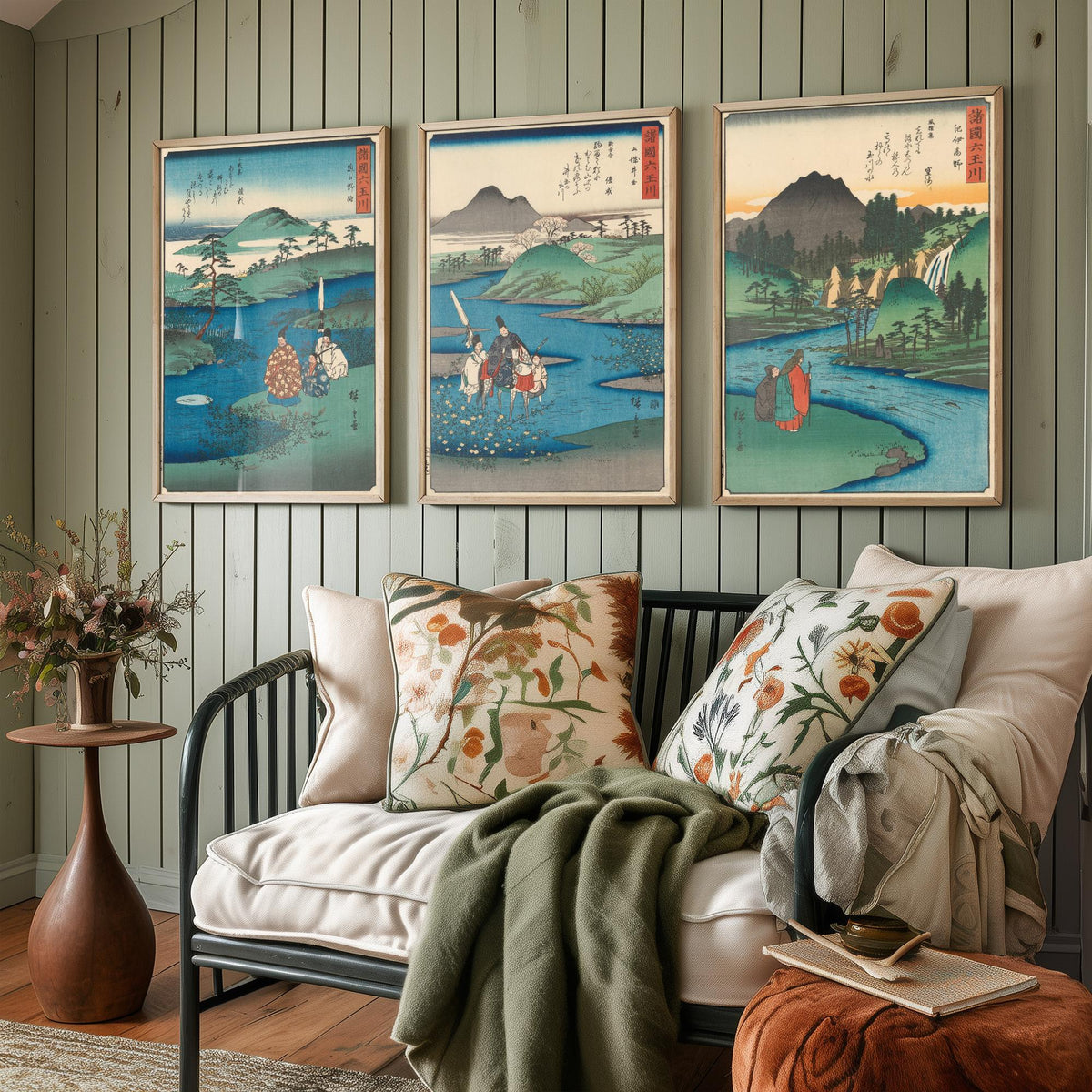 Hiroshige Six Jewel Rivers Set of Three Art Prints - Noji, Ide, Koya Tama River Scenes - Japanese Ukiyo-e Woodcut Poster