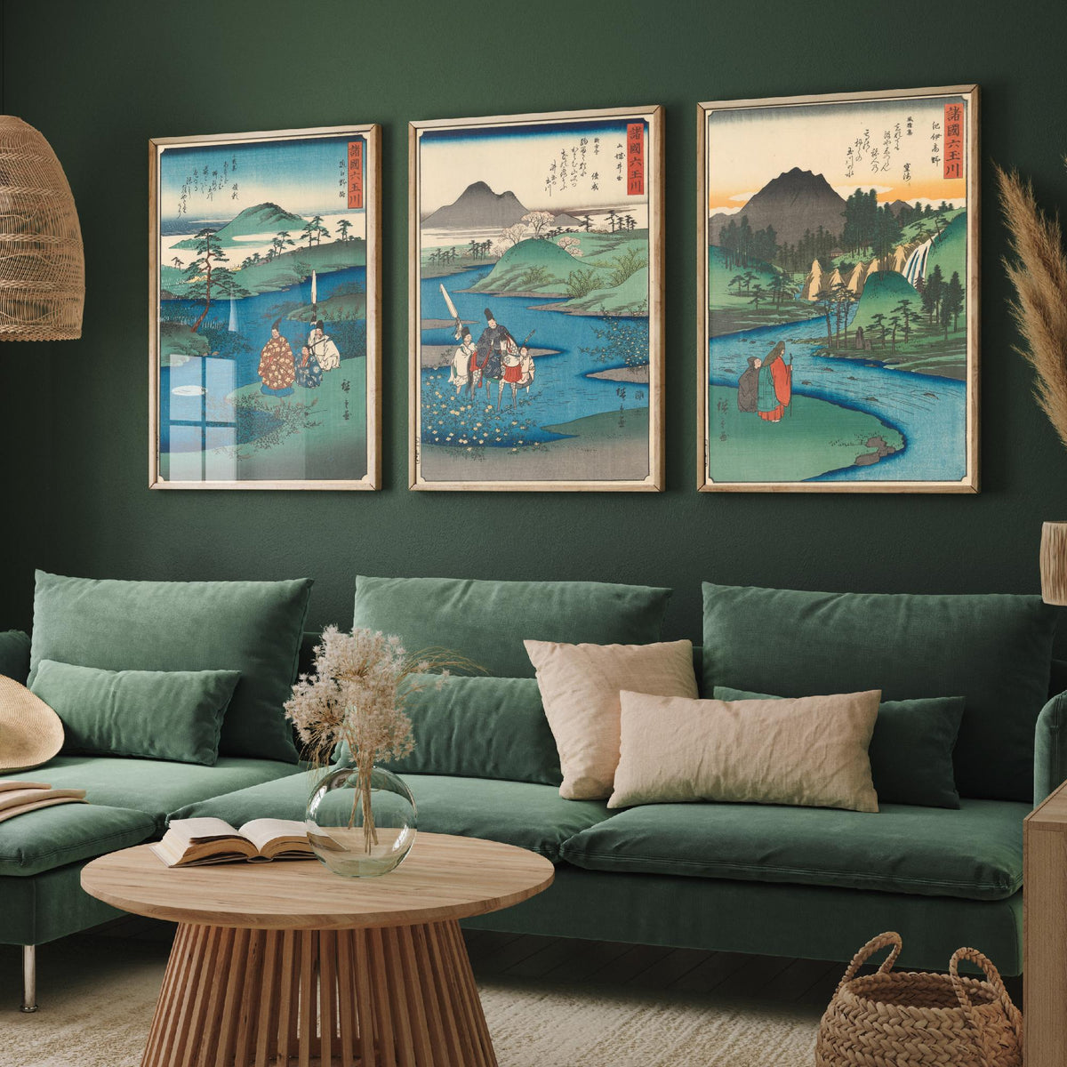 Hiroshige Six Jewel Rivers Set of Three Art Prints - Noji, Ide, Koya Tama River Scenes - Japanese Ukiyo-e Woodcut Poster