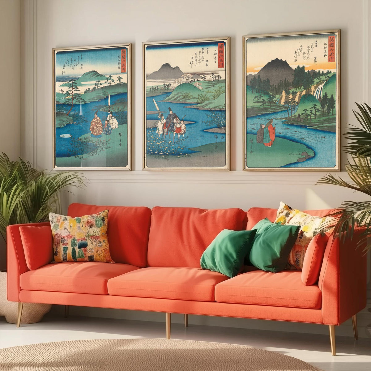 Hiroshige Six Jewel Rivers Set of Three Art Prints - Noji, Ide, Koya Tama River Scenes - Japanese Ukiyo-e Woodcut Poster