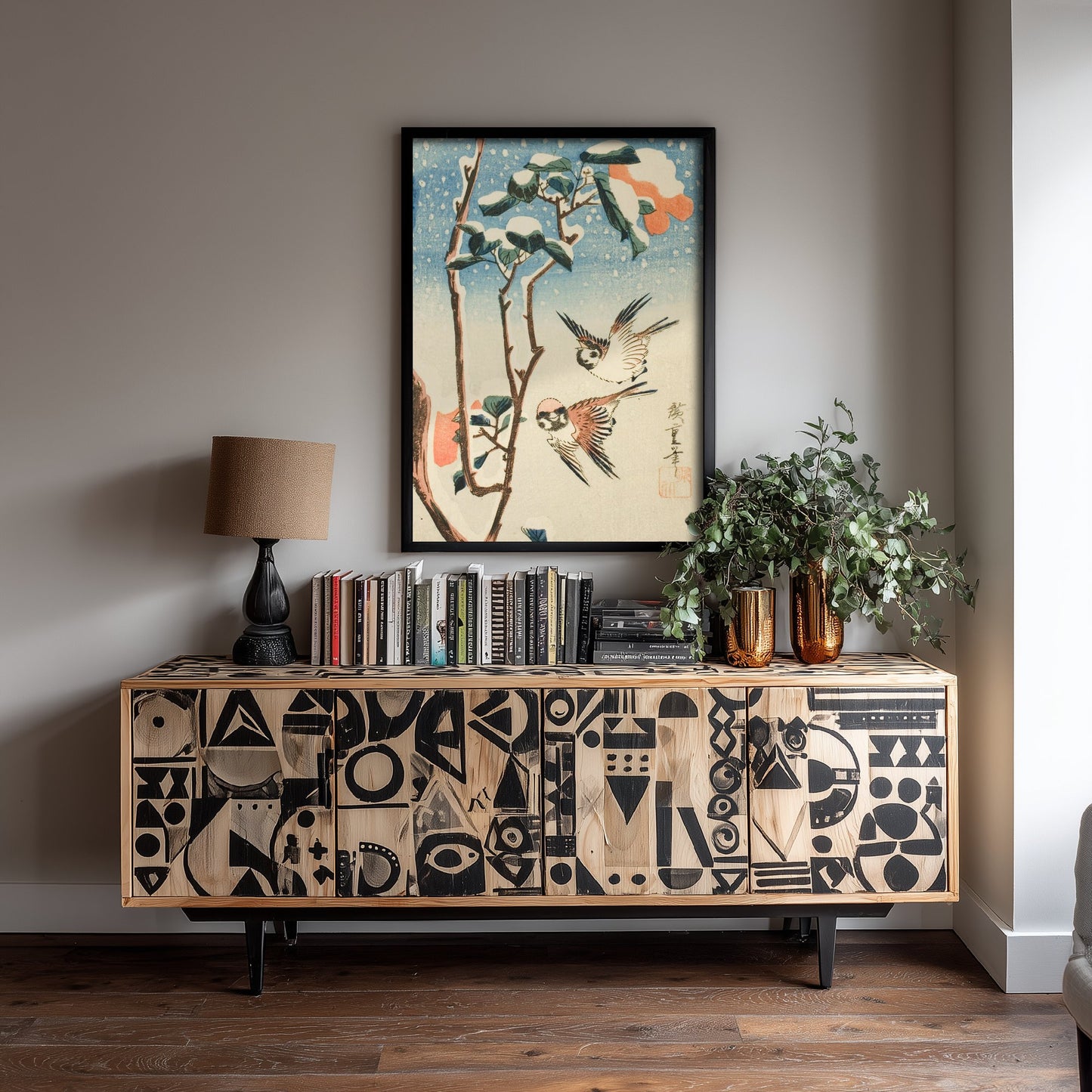 Utagawa Hiroshige Sparrows and Camellia Art Print - Japanese Woodblock Painting Poster - Snow Bird Wall Art 1/3