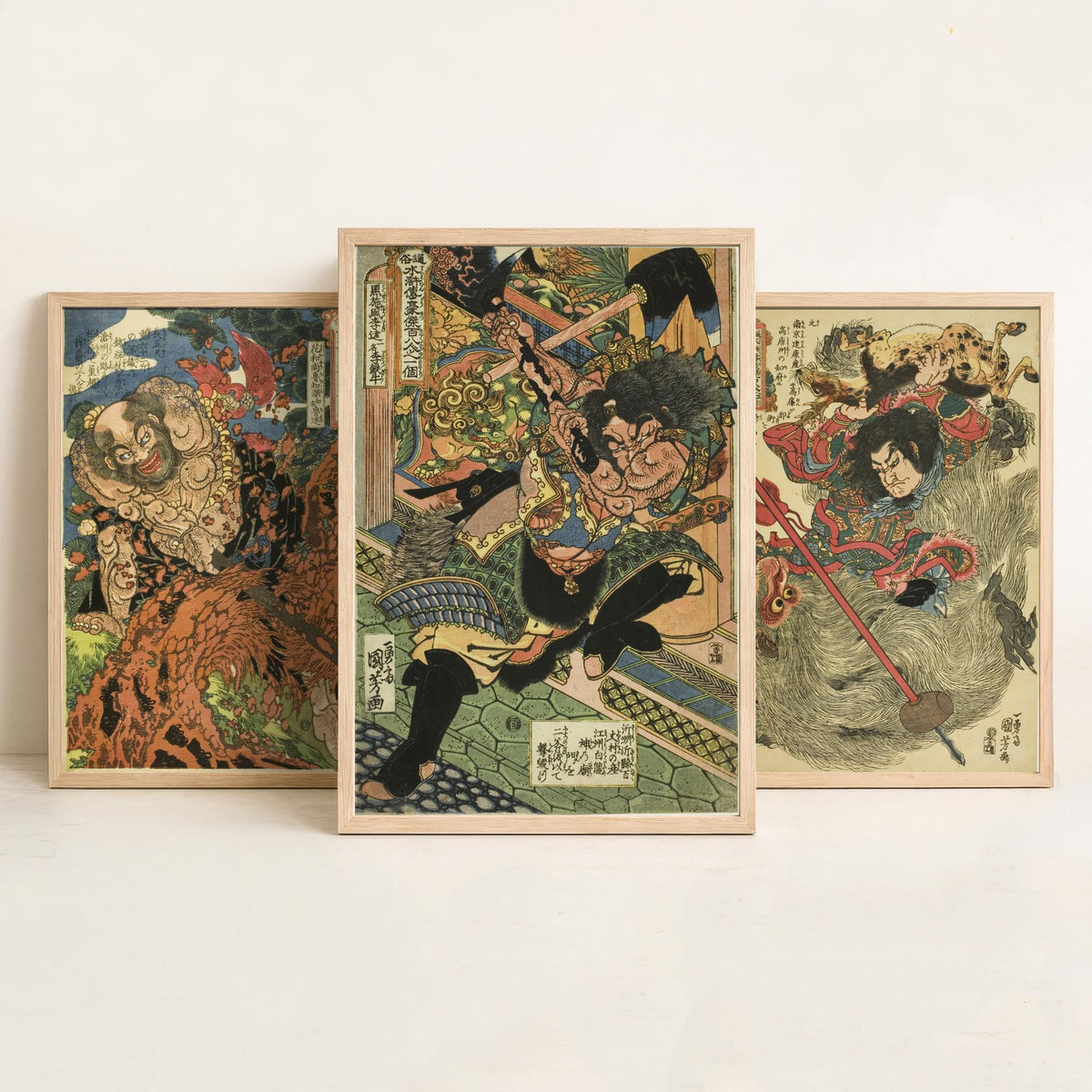 Lu Zhishen, Ma Lin and Li Kui Set of Three Art Prints - Kuniyoshi Suikoden Warrior Poster - Edo Japanese Woodcut