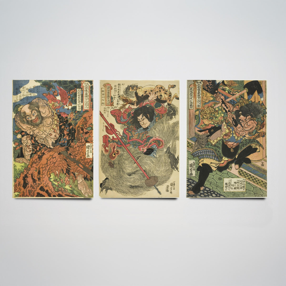 Lu Zhishen, Ma Lin and Li Kui Set of Three Art Prints - Kuniyoshi Suikoden Warrior Poster - Edo Japanese Woodcut