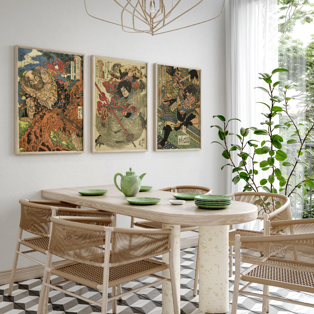 Lu Zhishen, Ma Lin and Li Kui Set of Three Art Prints - Kuniyoshi Suikoden Warrior Poster - Edo Japanese Woodcut