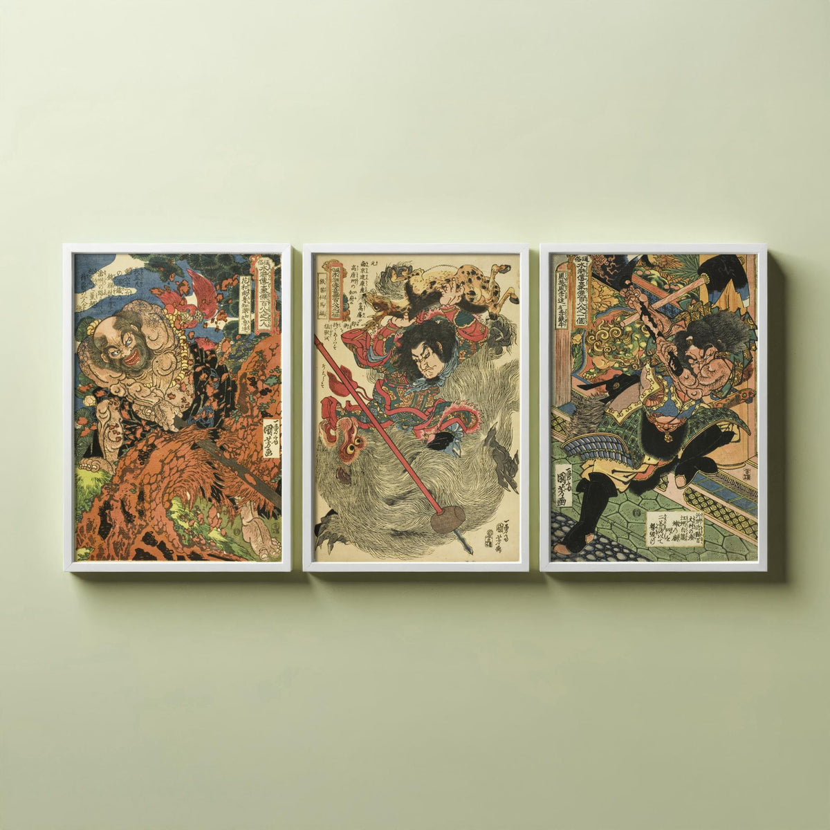 Lu Zhishen, Ma Lin and Li Kui Set of Three Art Prints - Kuniyoshi Suikoden Warrior Poster - Edo Japanese Woodcut
