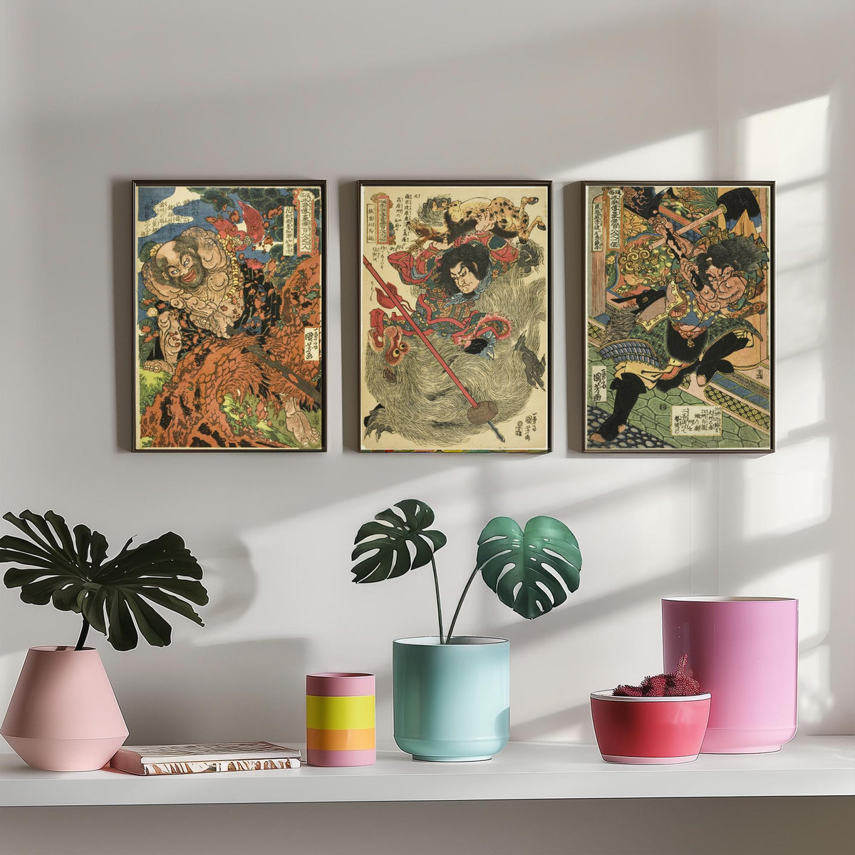 Lu Zhishen, Ma Lin and Li Kui Set of Three Art Prints - Kuniyoshi Suikoden Warrior Poster - Edo Japanese Woodcut