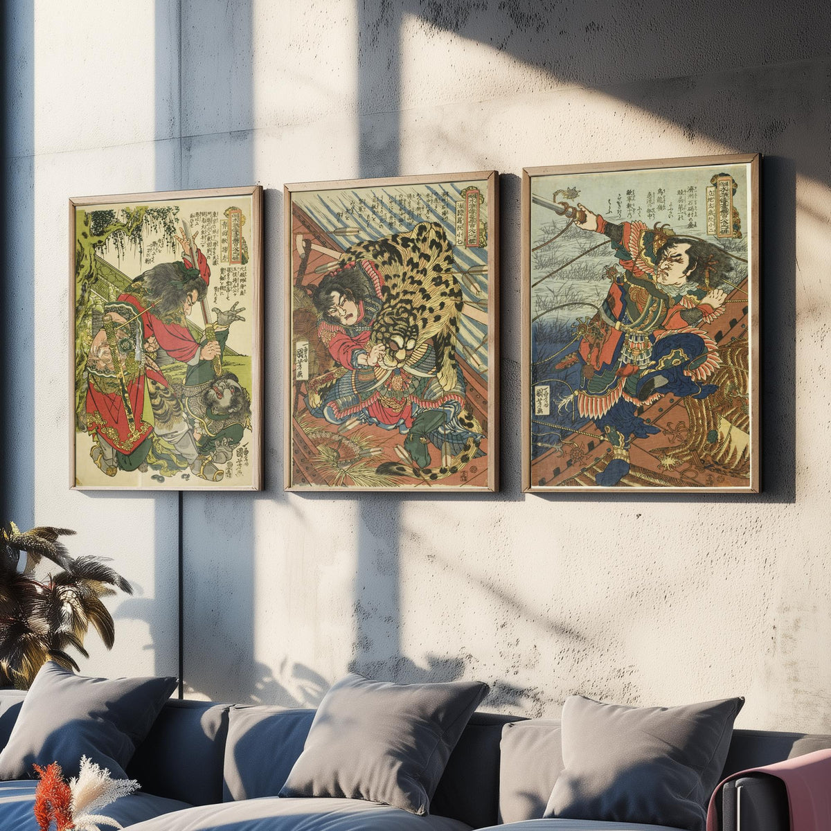 Kuniyoshi Water Margin Set of Three Art Prints - Yang Zhi, Ruan Xiaoqi, Ruan Xiaoer - 108 Suikoden Heroes Woodcut Poster