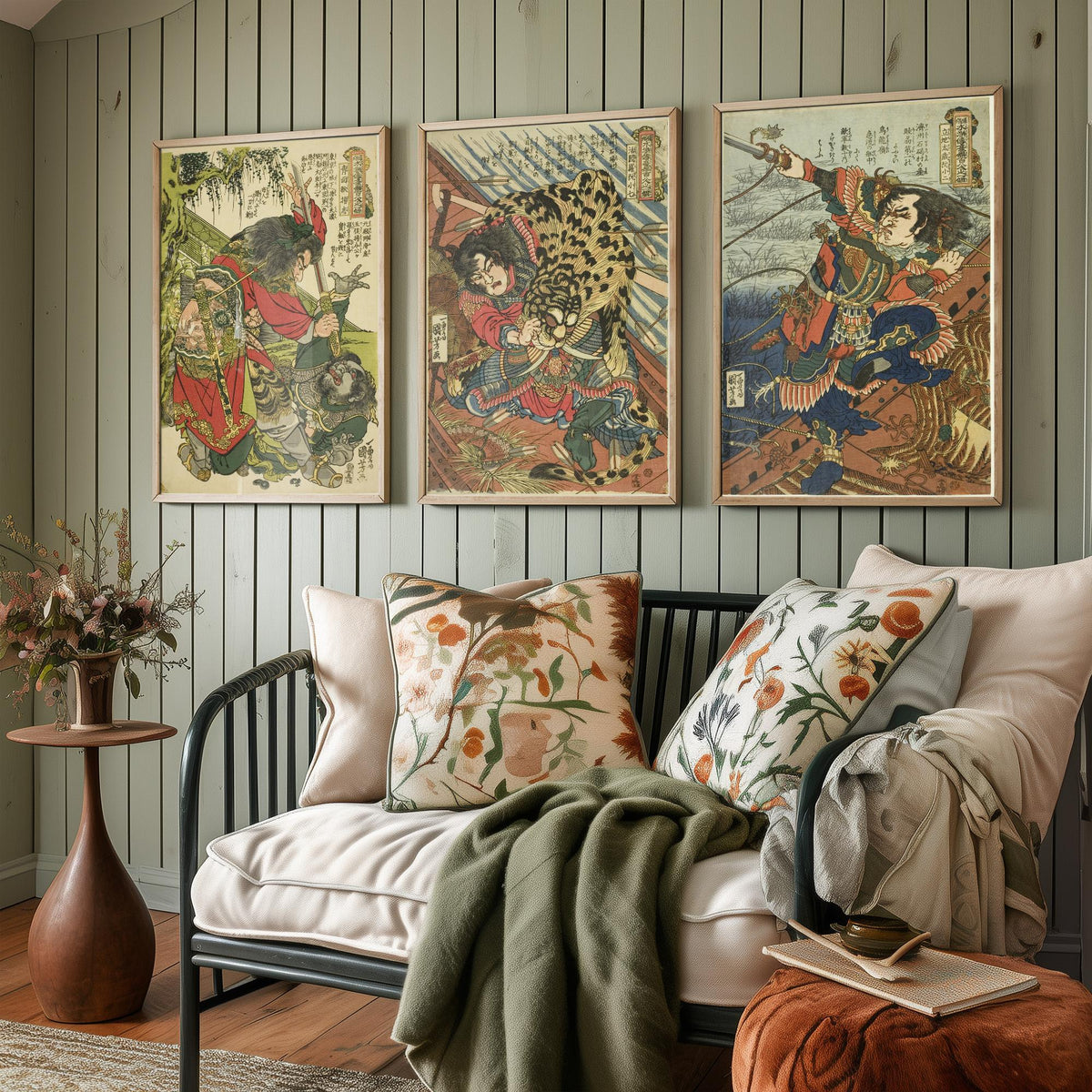Kuniyoshi Water Margin Set of Three Art Prints - Yang Zhi, Ruan Xiaoqi, Ruan Xiaoer - 108 Suikoden Heroes Woodcut Poster