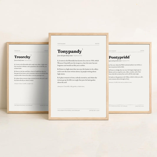 Valleys Demotivational Dictionary Set of Three Art Prints - Treorchy, Pontypridd, Tonypandy - Rhondda Typography Poster