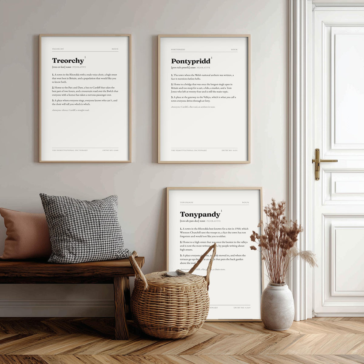 Valleys Demotivational Dictionary Set of Three Art Prints - Treorchy, Pontypridd, Tonypandy - Rhondda Typography Poster