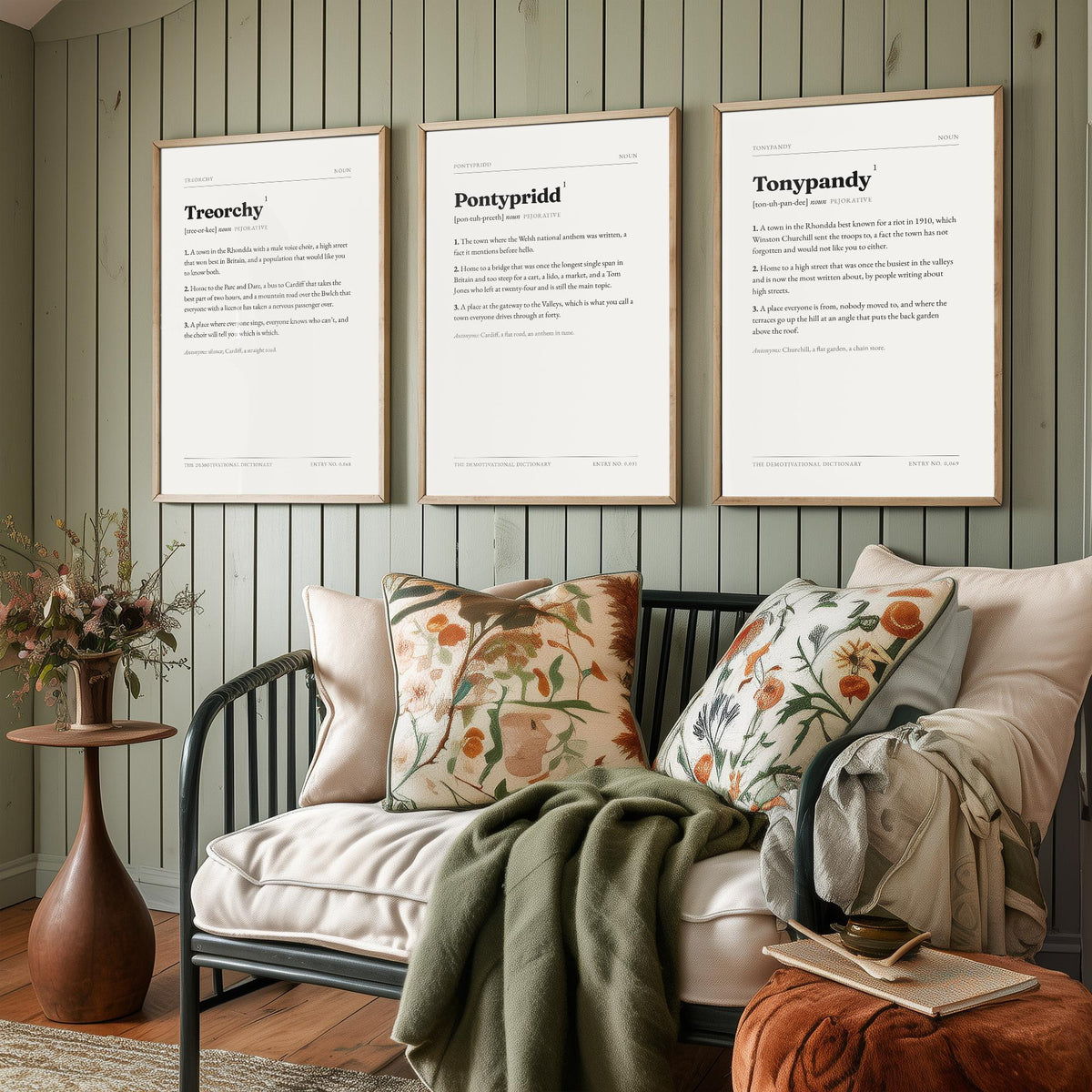 Valleys Demotivational Dictionary Set of Three Art Prints - Treorchy, Pontypridd, Tonypandy - Rhondda Typography Poster
