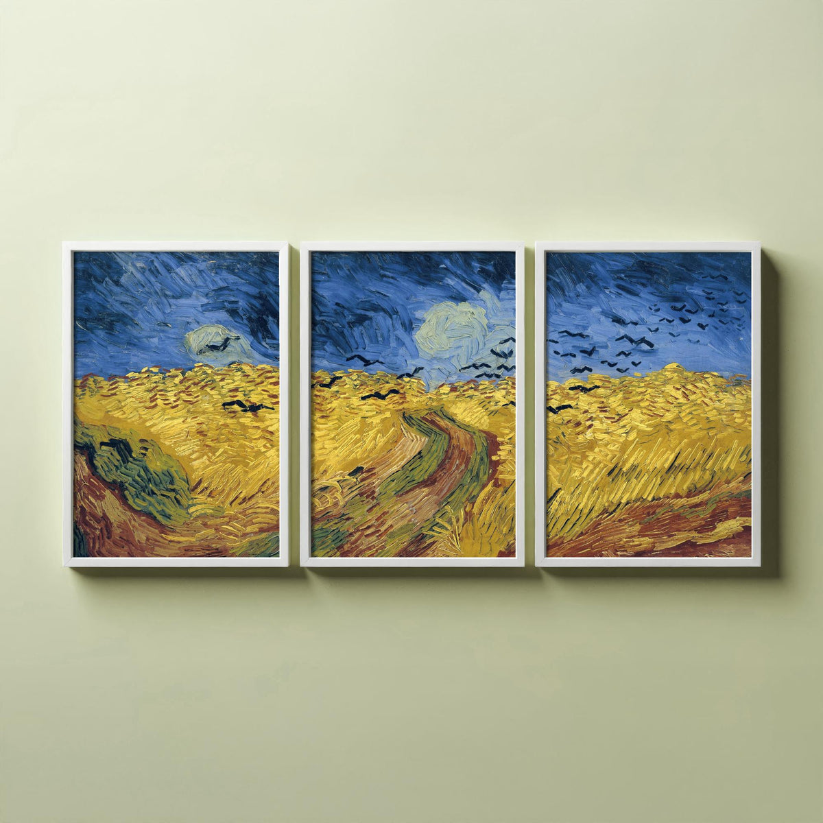 Van Gogh Wheatfield with Crows Set of Three Art Prints - Panoramic Triptych, Stormy Sky, Golden Wheat - Post Impressionist Painting Poster