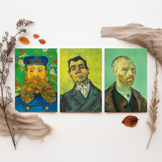 Van Gogh Green Portraits Set of Three Art Prints - Postman Joseph Roulin, Man in a White Cravat, Self Portrait for Gauguin - Poster Painting