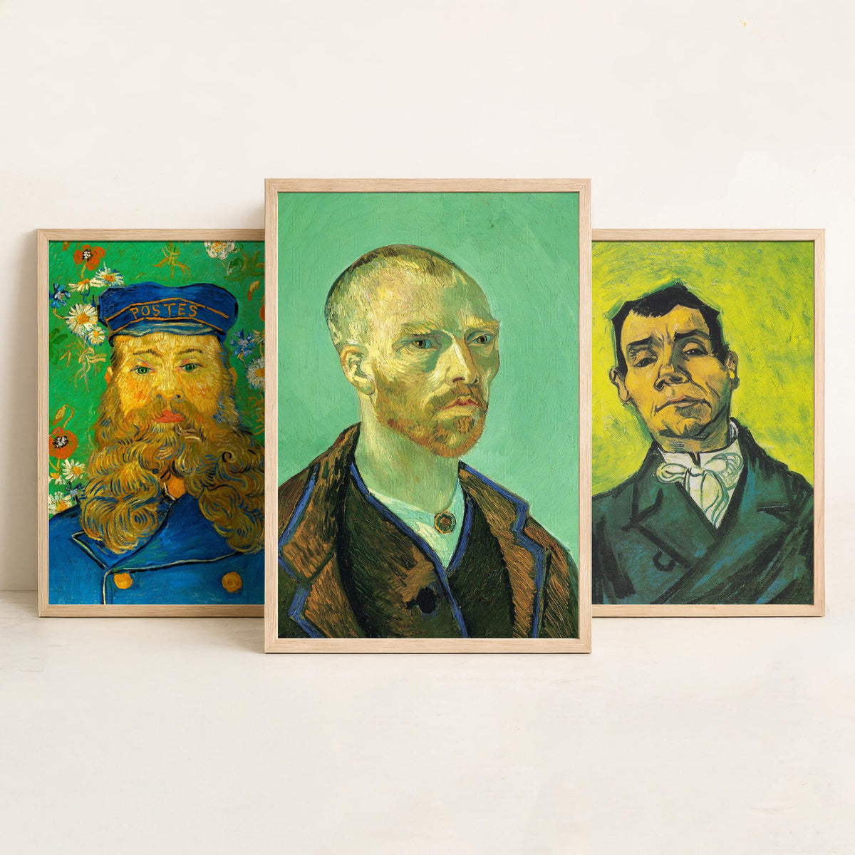 Van Gogh Green Portraits Set of Three Art Prints - Postman Joseph Roulin, Man in a White Cravat, Self Portrait for Gauguin - Poster Painting