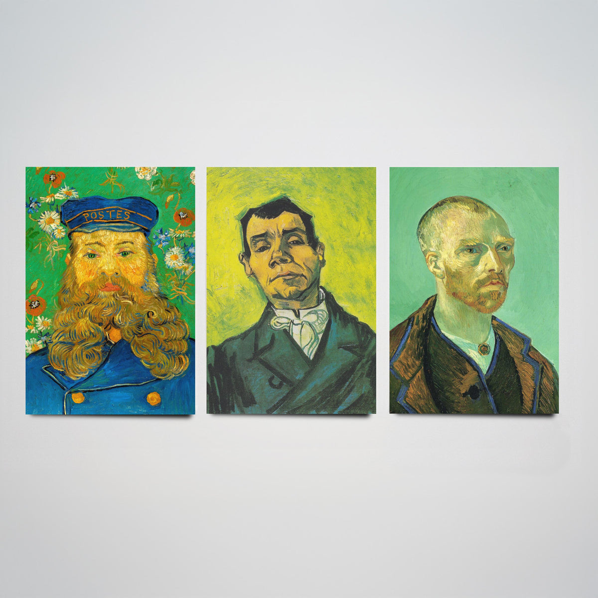 Van Gogh Green Portraits Set of Three Art Prints - Postman Joseph Roulin, Man in a White Cravat, Self Portrait for Gauguin - Poster Painting