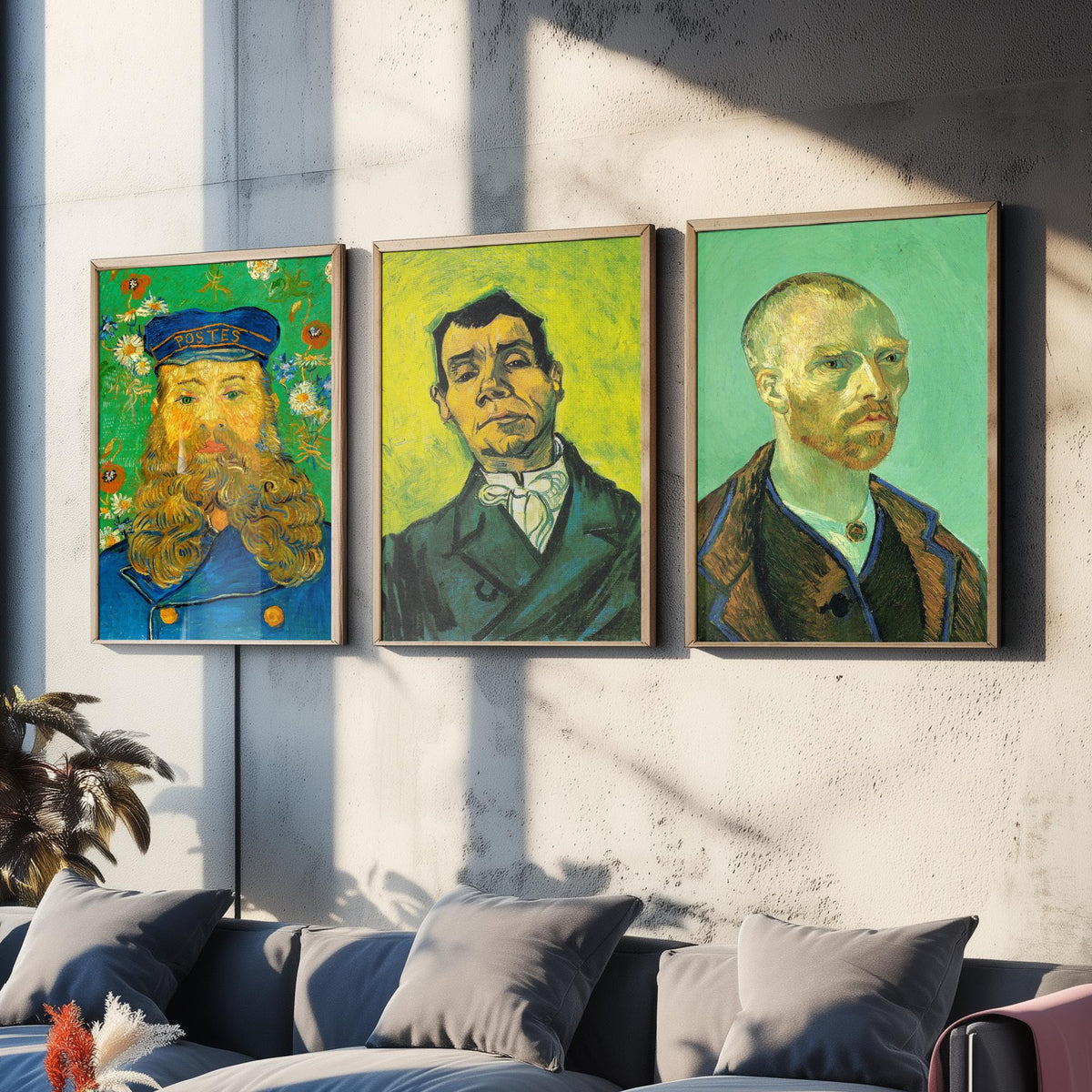 Van Gogh Green Portraits Set of Three Art Prints - Postman Joseph Roulin, Man in a White Cravat, Self Portrait for Gauguin - Poster Painting