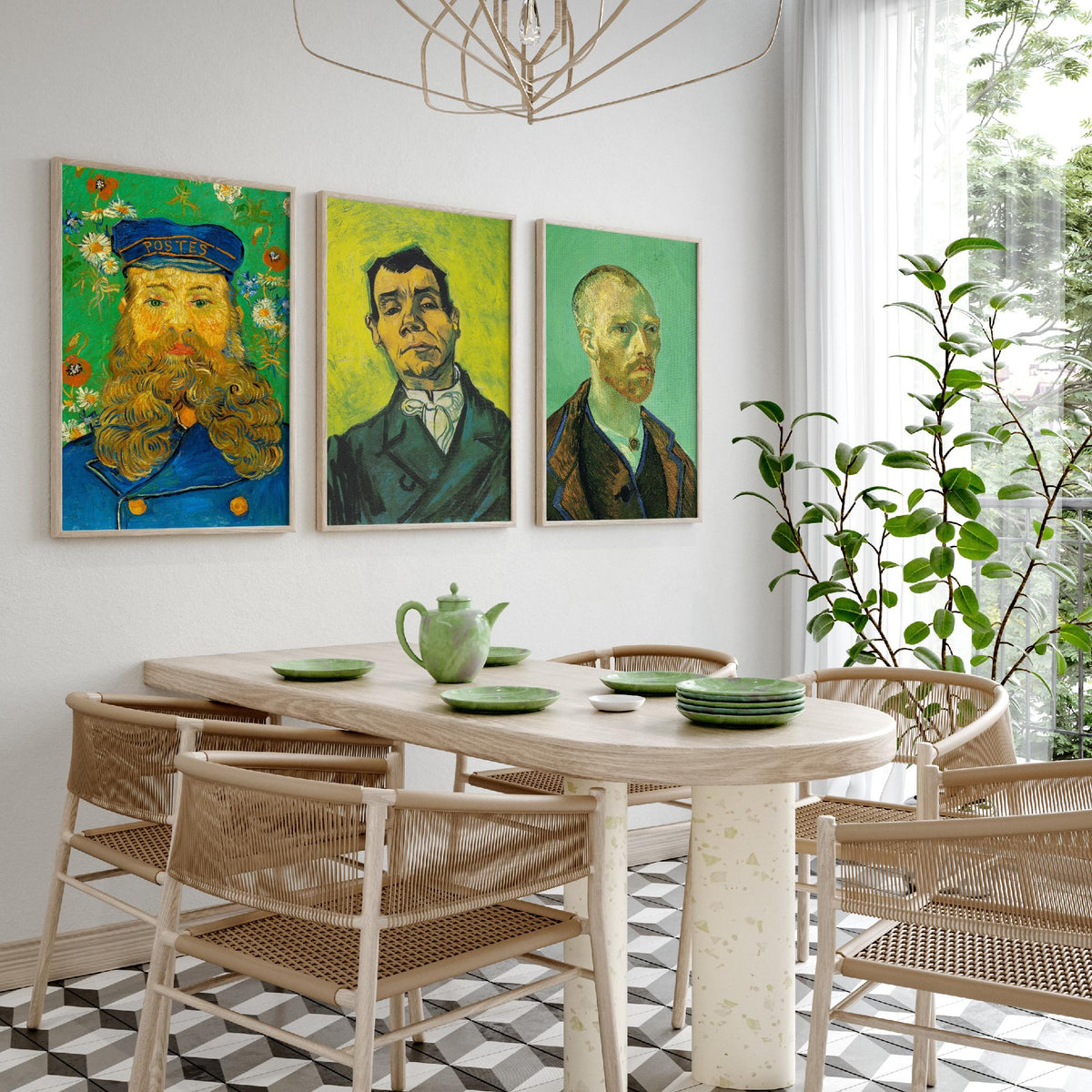 Van Gogh Green Portraits Set of Three Art Prints - Postman Joseph Roulin, Man in a White Cravat, Self Portrait for Gauguin - Poster Painting