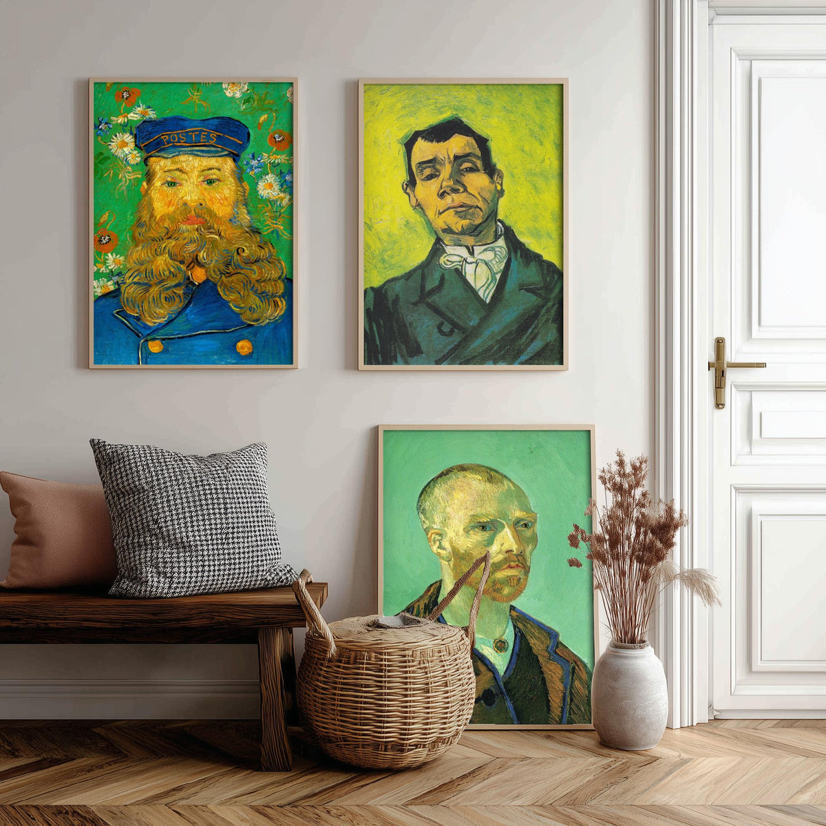 Van Gogh Green Portraits Set of Three Art Prints - Postman Joseph Roulin, Man in a White Cravat, Self Portrait for Gauguin - Poster Painting