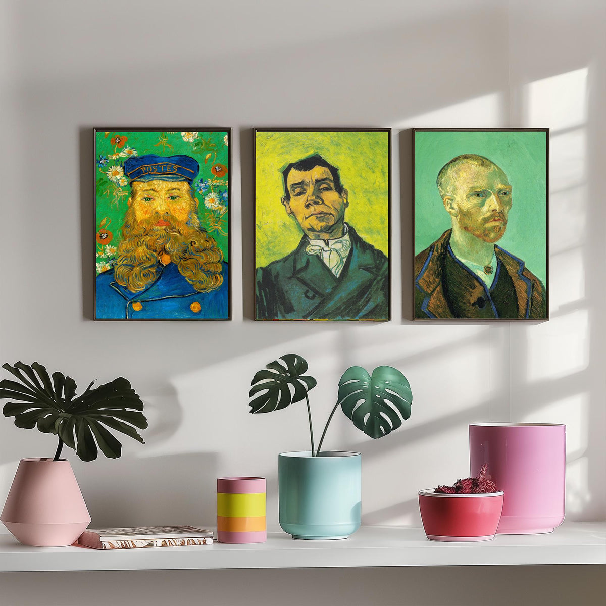 Van Gogh Green Portraits Set of Three Art Prints - Postman Joseph Roulin, Man in a White Cravat, Self Portrait for Gauguin - Poster Painting