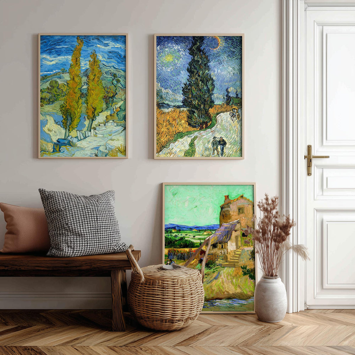 Van Gogh Outdoor Scenes Set of Three Art Prints - Poplars at Saint-Remy, Road with Cypress and Star, The Old Mill - Provence Painting Poster