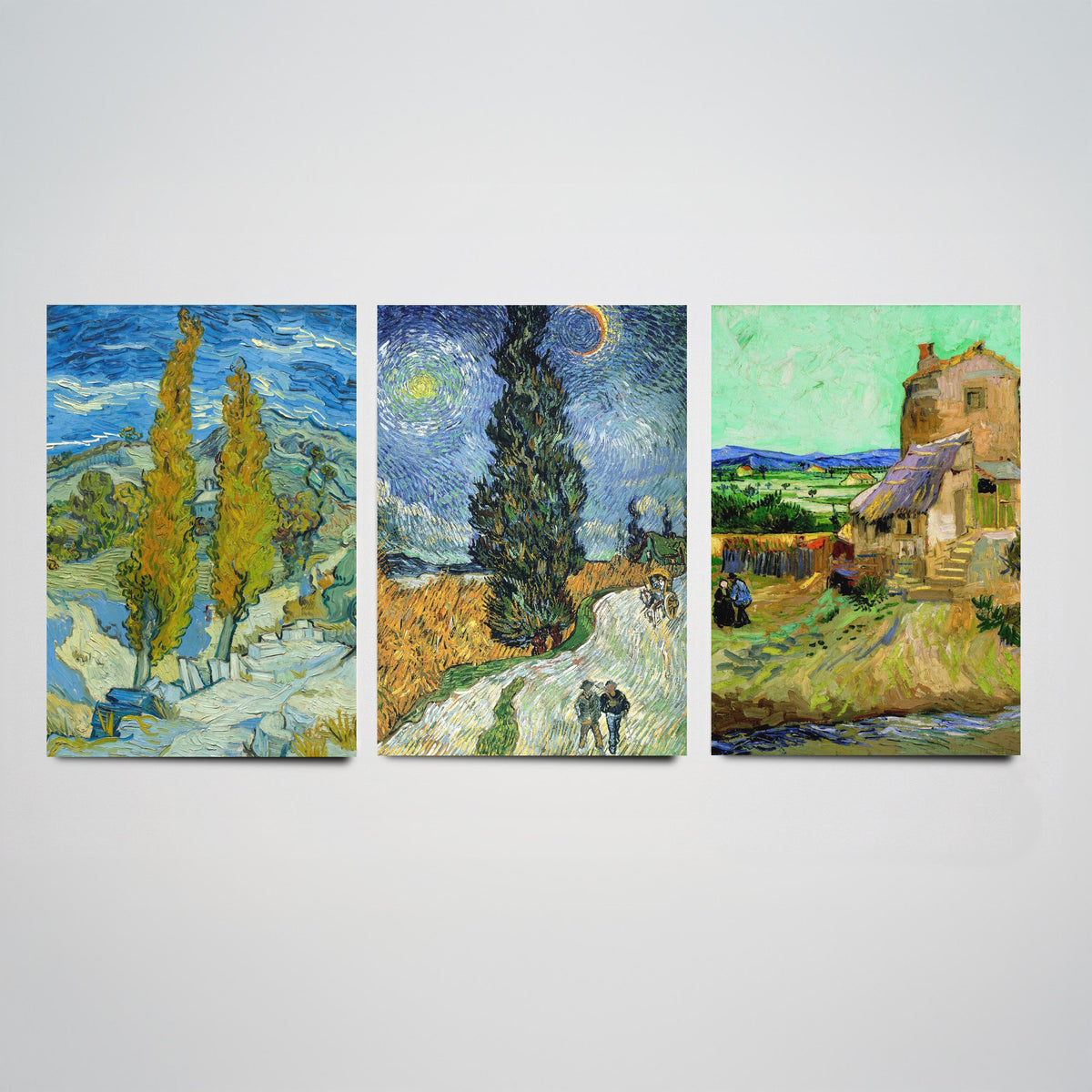 Van Gogh Outdoor Scenes Set of Three Art Prints - Poplars at Saint-Remy, Road with Cypress and Star, The Old Mill - Provence Painting Poster