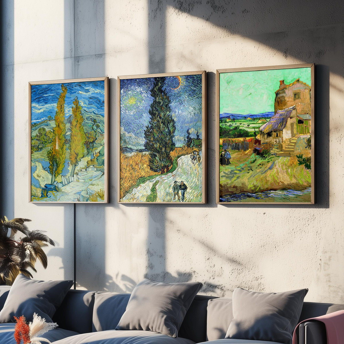 Van Gogh Outdoor Scenes Set of Three Art Prints - Poplars at Saint-Remy, Road with Cypress and Star, The Old Mill - Provence Painting Poster