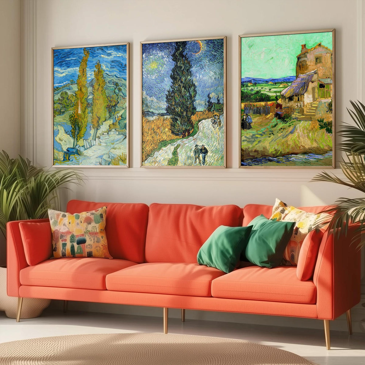Van Gogh Outdoor Scenes Set of Three Art Prints - Poplars at Saint-Remy, Road with Cypress and Star, The Old Mill - Provence Painting Poster