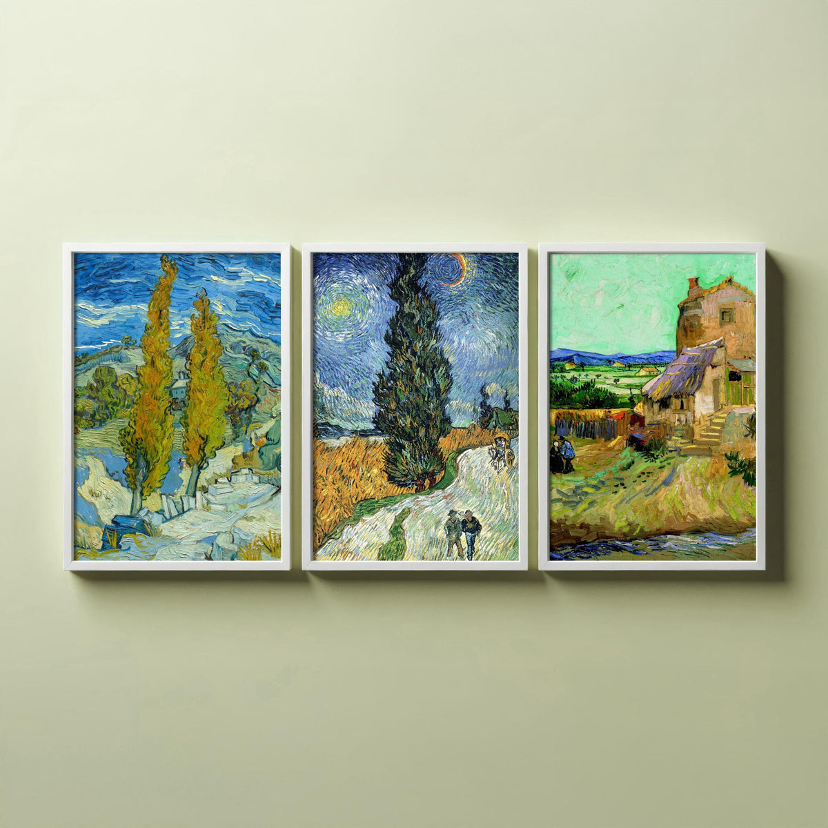Van Gogh Outdoor Scenes Set of Three Art Prints - Poplars at Saint-Remy, Road with Cypress and Star, The Old Mill - Provence Painting Poster