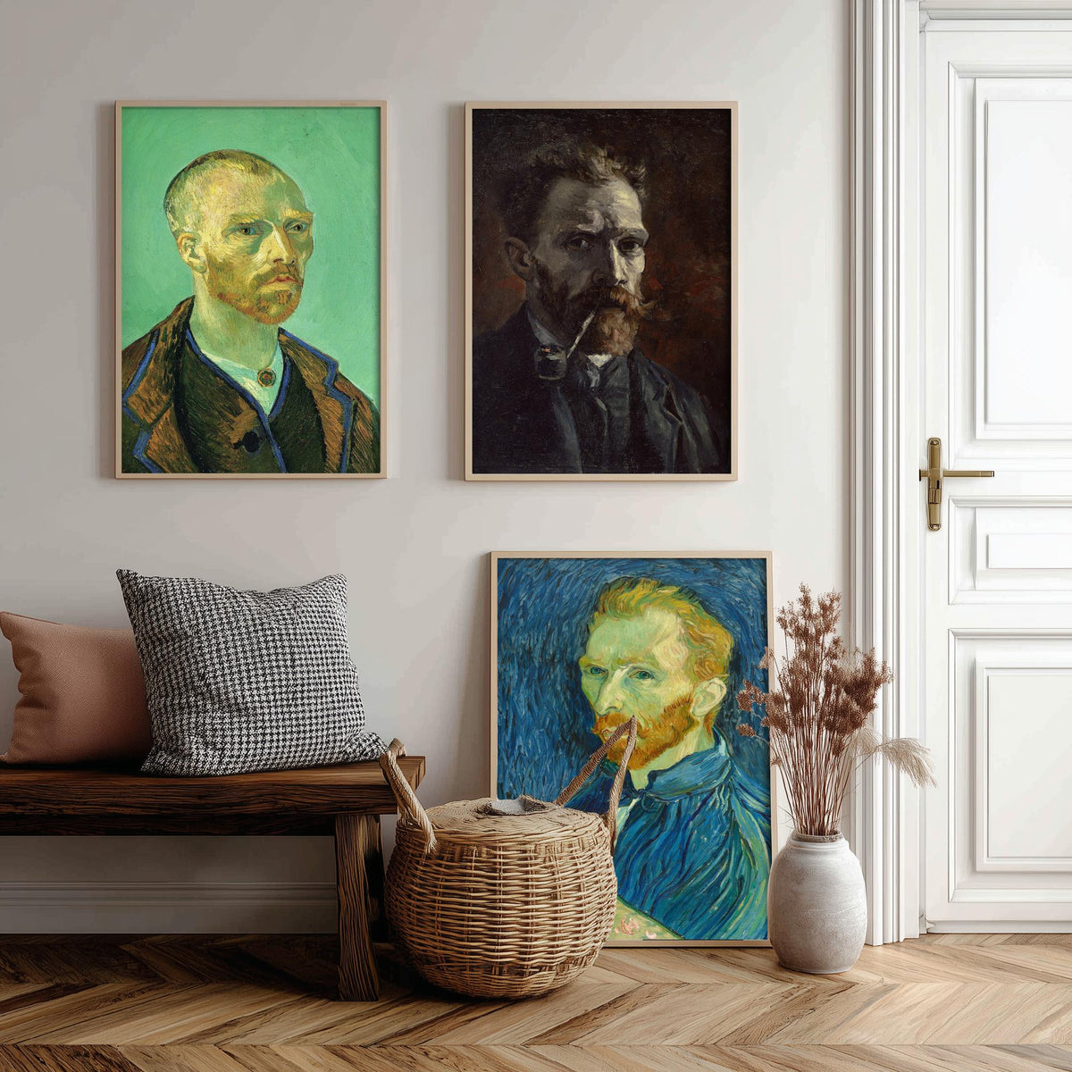 Van Gogh Self Portrait Set of Three Art Prints - For Gauguin 1888, With Pipe 1886, With Palette 1889 - Post Impressionist Poster Painting