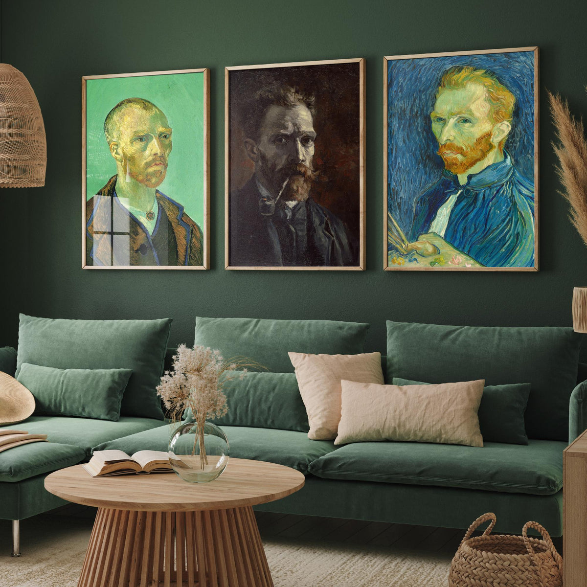 Van Gogh Self Portrait Set of Three Art Prints - For Gauguin 1888, With Pipe 1886, With Palette 1889 - Post Impressionist Poster Painting