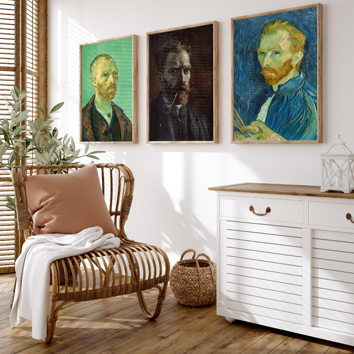 Van Gogh Self Portrait Set of Three Art Prints - For Gauguin 1888, With Pipe 1886, With Palette 1889 - Post Impressionist Poster Painting