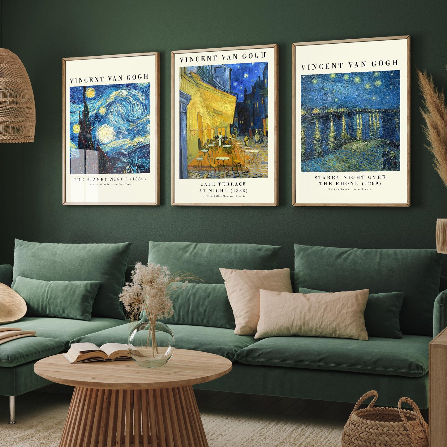 Set of Three Vincent Van Gogh Night Scene Prints - 3 Paintings Photo Poster Wall Art Gift Giclée Museum Starry Night Rhone Night Café