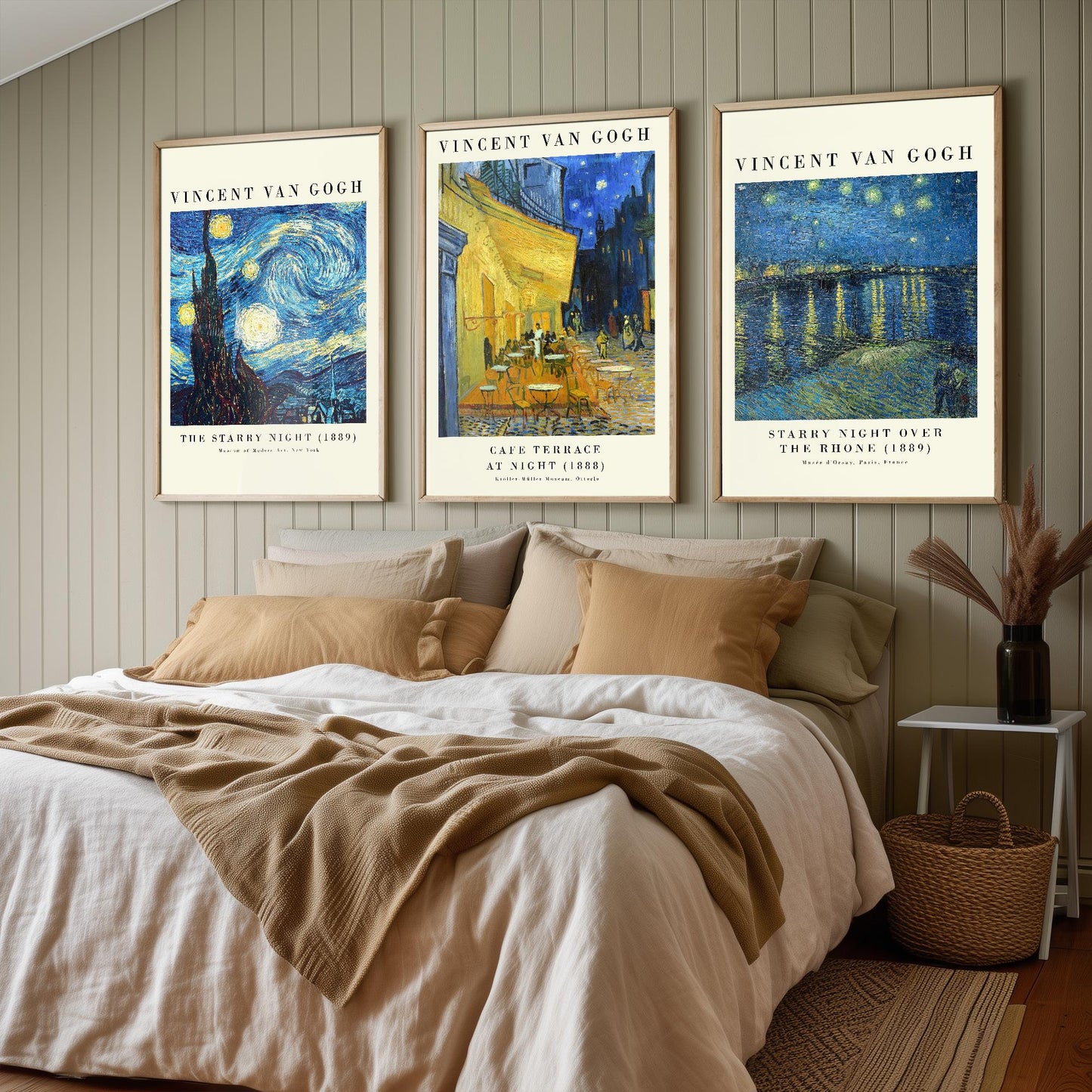 Set of Three Vincent Van Gogh Night Scene Prints - 3 Paintings Photo Poster Wall Art Gift Giclée Museum Starry Night Rhone Night Café