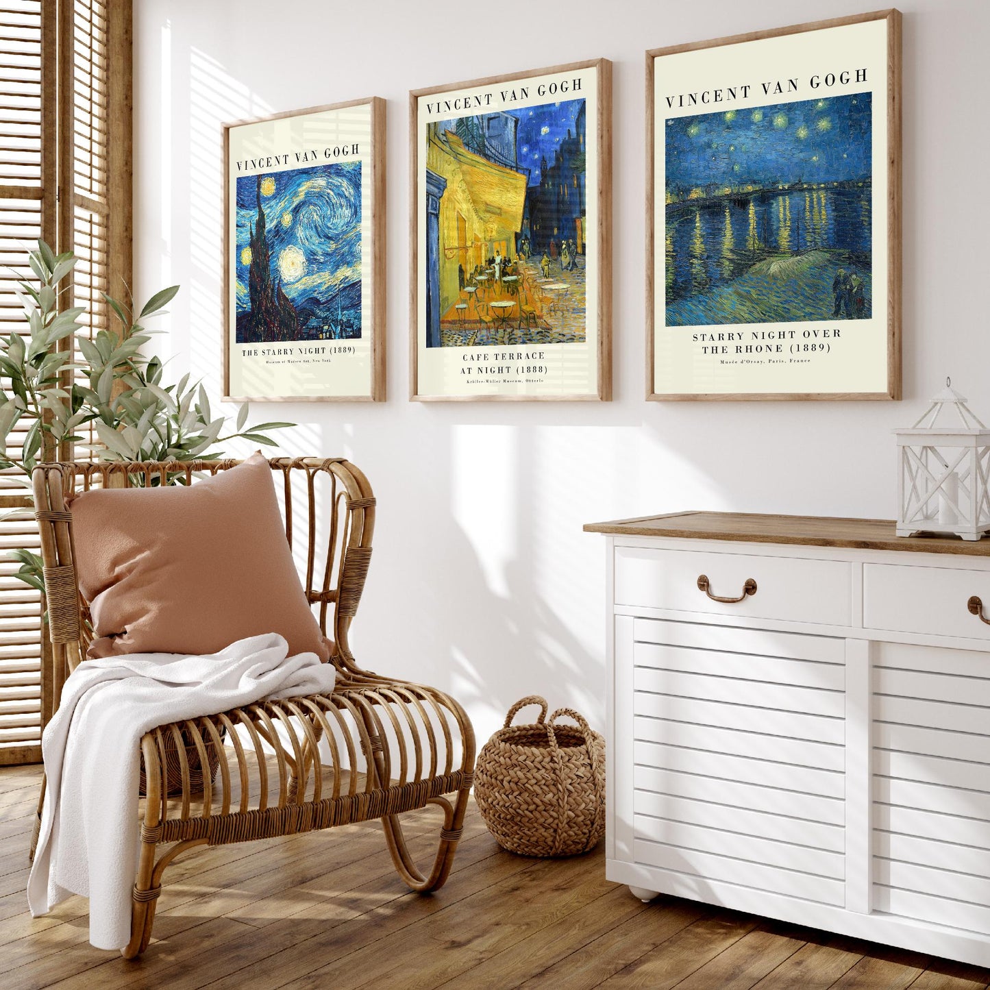 Vincent Van Gogh Set of Three Art Prints | 3 Post-Impressionist Paintings | Starry Night Cafe Terrace Over the Rhone Poster Museum