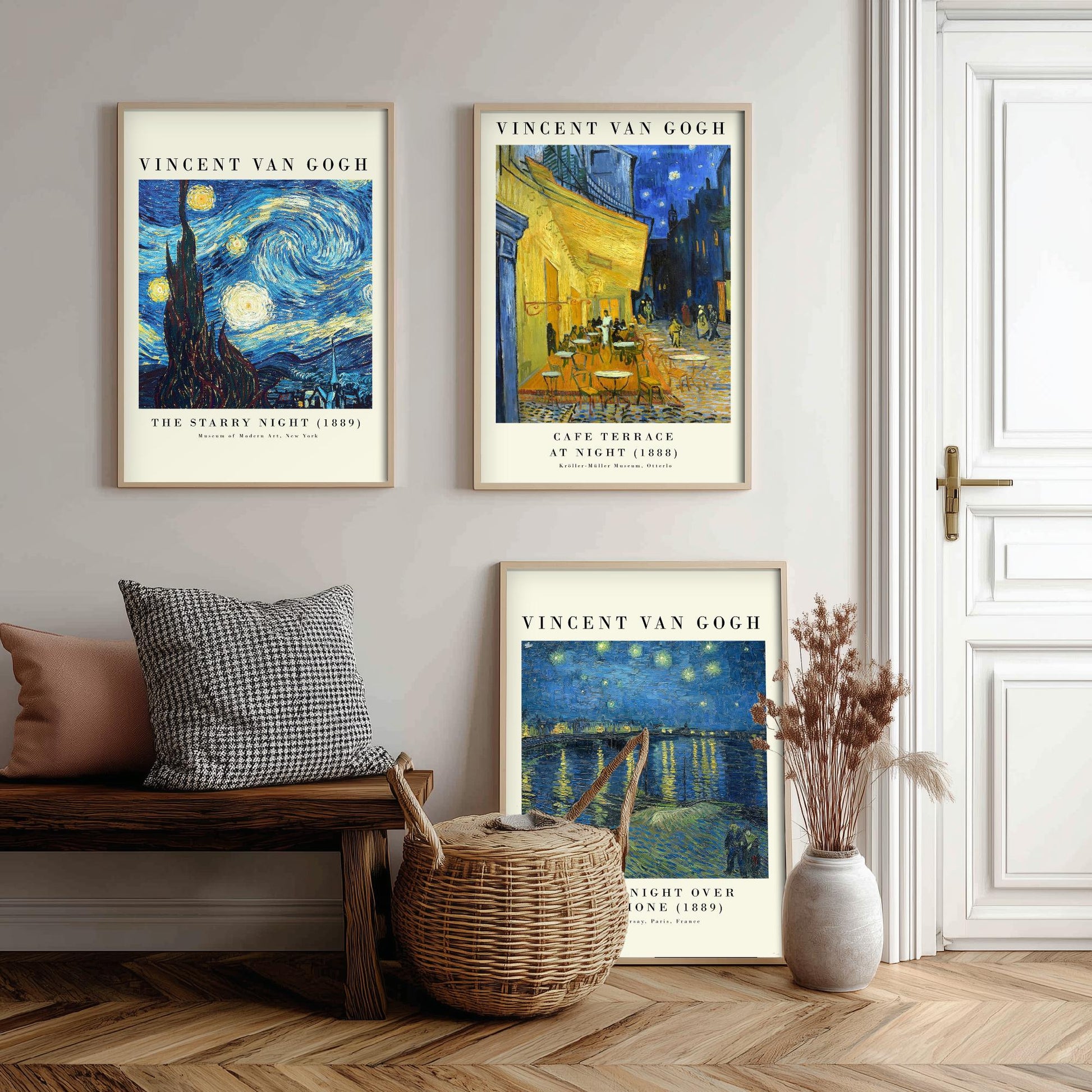 Van Gogh Starry Night Set of Three Art Prints | 3 Post-Impressionist Paintings | Cafe Terrace Over the Rhone Poster Wall Museum