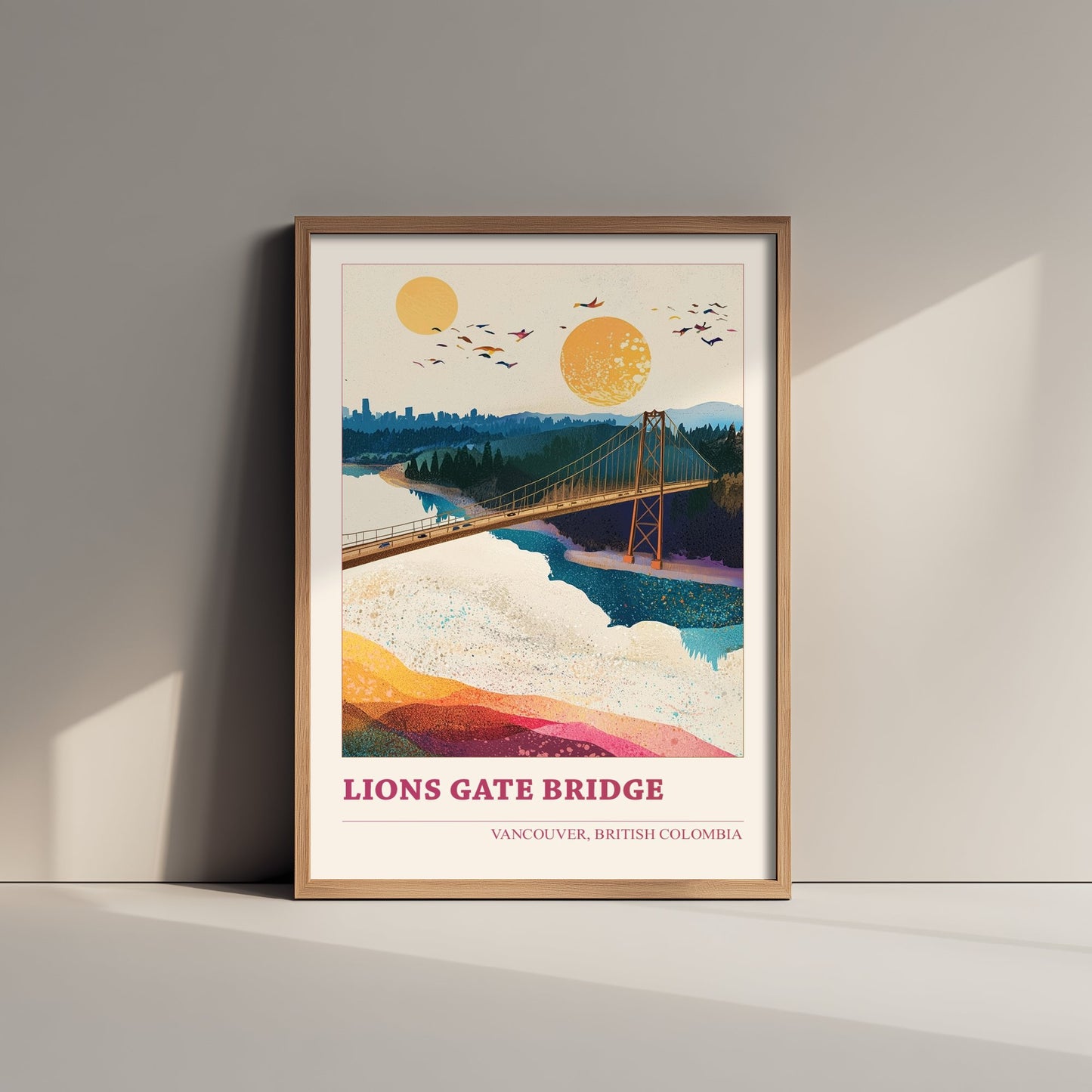 Vancouver Lions Gate Bridge Travel Poster - Canada Art Print - Geometric Landscape Illustration - British Columbia 1/3