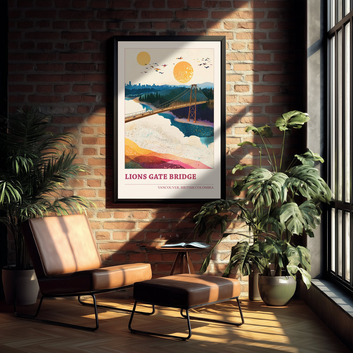 Vancouver Lions Gate Bridge Travel Poster - Canada Art Print - Geometric Landscape Illustration - British Columbia 1/3