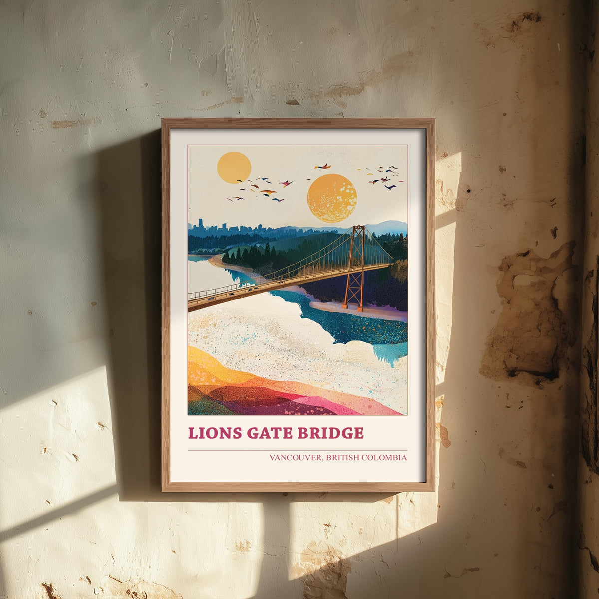 Vancouver Lions Gate Bridge Travel Poster - Canada Art Print - Geometric Landscape Illustration - British Columbia 1/3