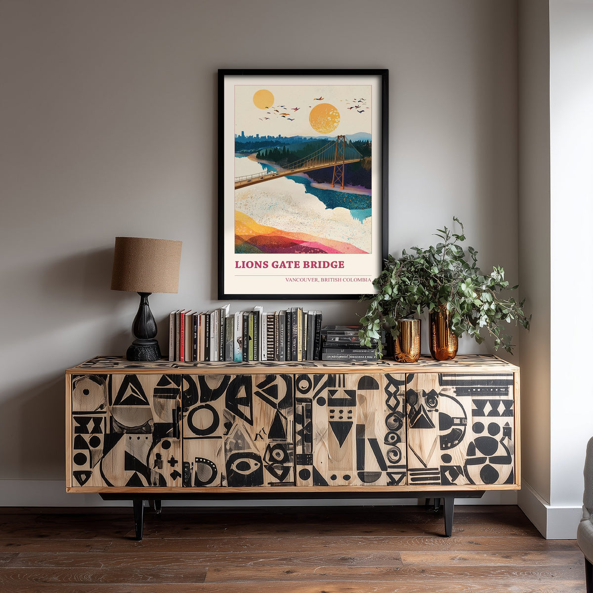 Vancouver Lions Gate Bridge Travel Poster - Canada Art Print - Geometric Landscape Illustration - British Columbia 1/3