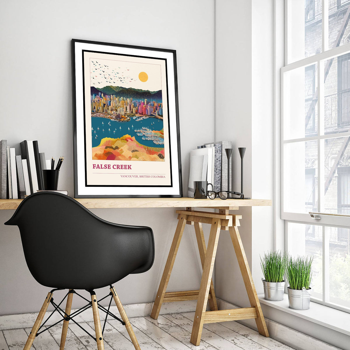 Vancouver False Creek Travel Poster - Canada Skyline Art Print - Geometric Cityscape Illustration - British Columbia 2/3