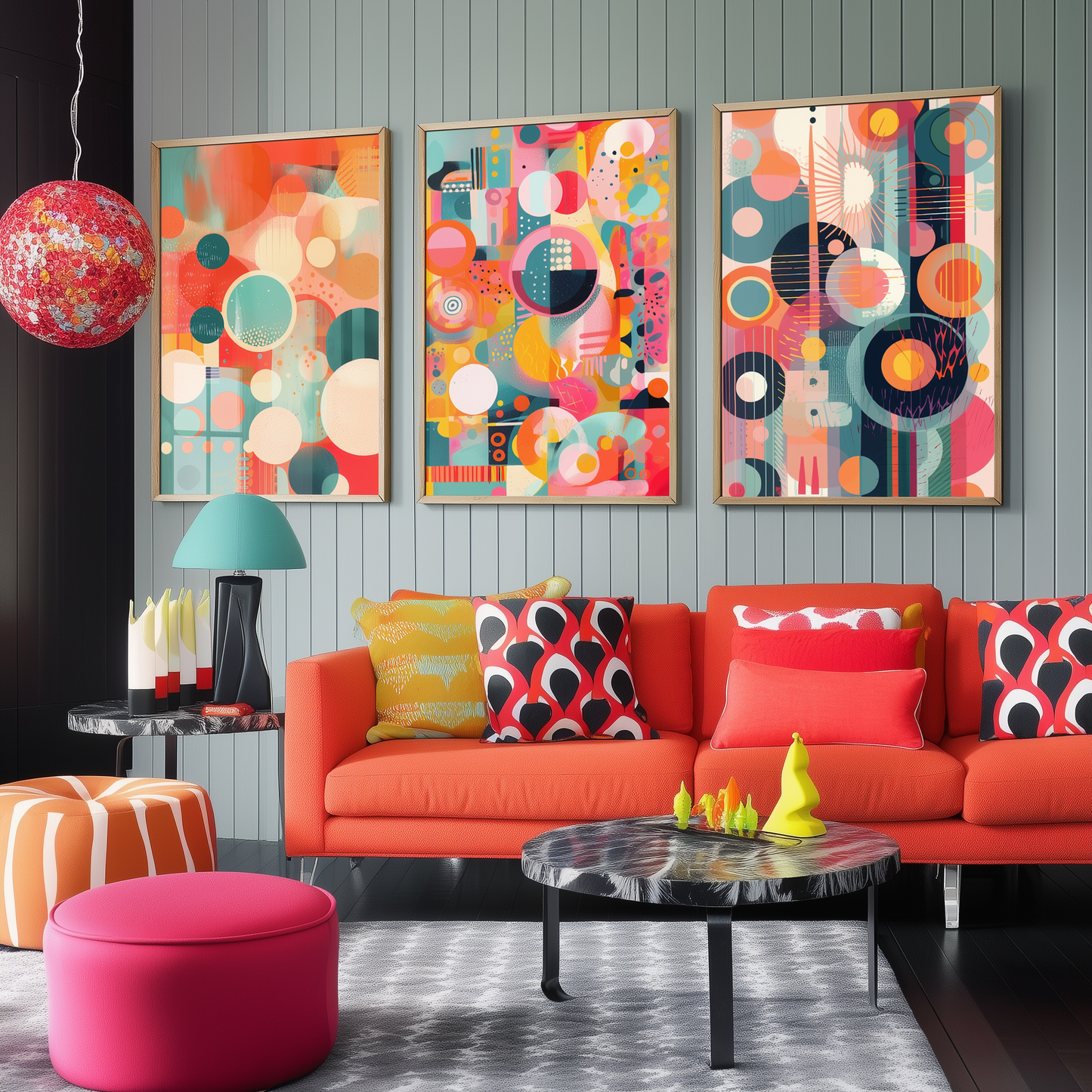 Set of Three Bright Circles Abstract Prints - 3 Minimalist Sphere Paintings - Photo Poster Wall Art Gift Giclée Museum Contemporary Decor