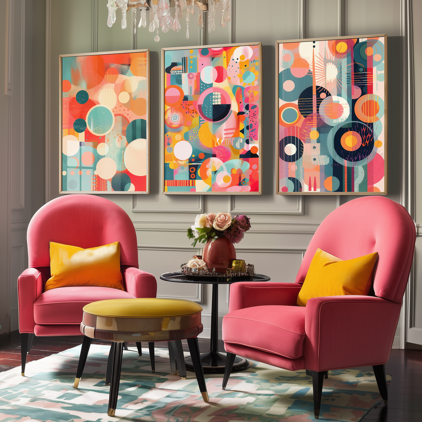Set of Three Bright Circles Abstract Prints - 3 Minimalist Sphere Paintings - Photo Poster Wall Art Gift Giclée Museum Contemporary Decor