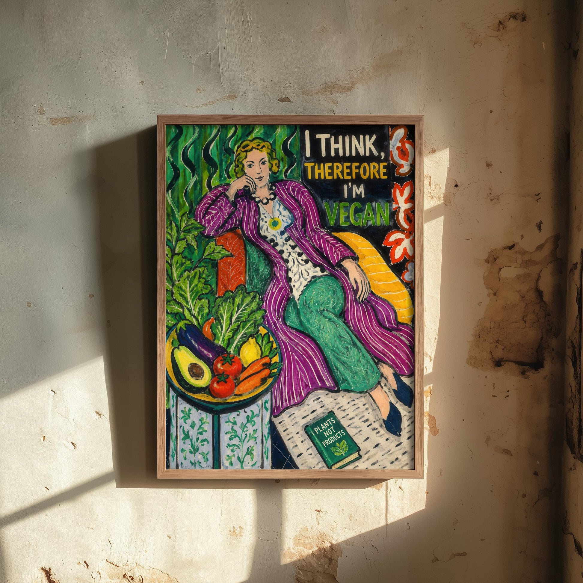 I Think Therefore I'm Vegan Art Print - Matisse Style Vegan Quote Poster - Folk Art Illustration 3/3