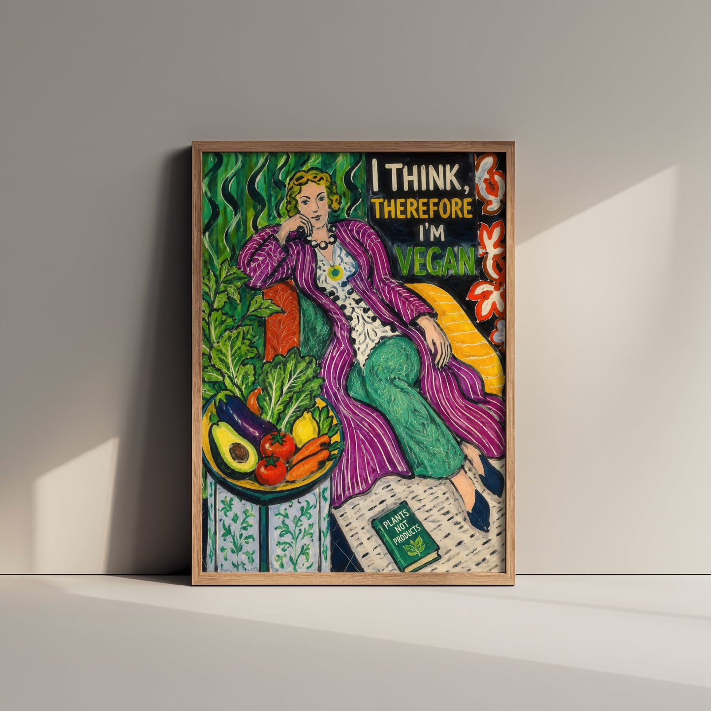 I Think Therefore I'm Vegan Art Print - Matisse Style Vegan Quote Poster - Folk Art Illustration 3/3