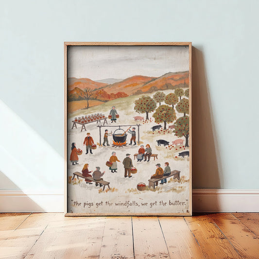 The Pigs Get the Windfalls Folk Painting - Vegan Autumn Orchard Art Print - Naive Americana Apple Harvest Poster 3/3