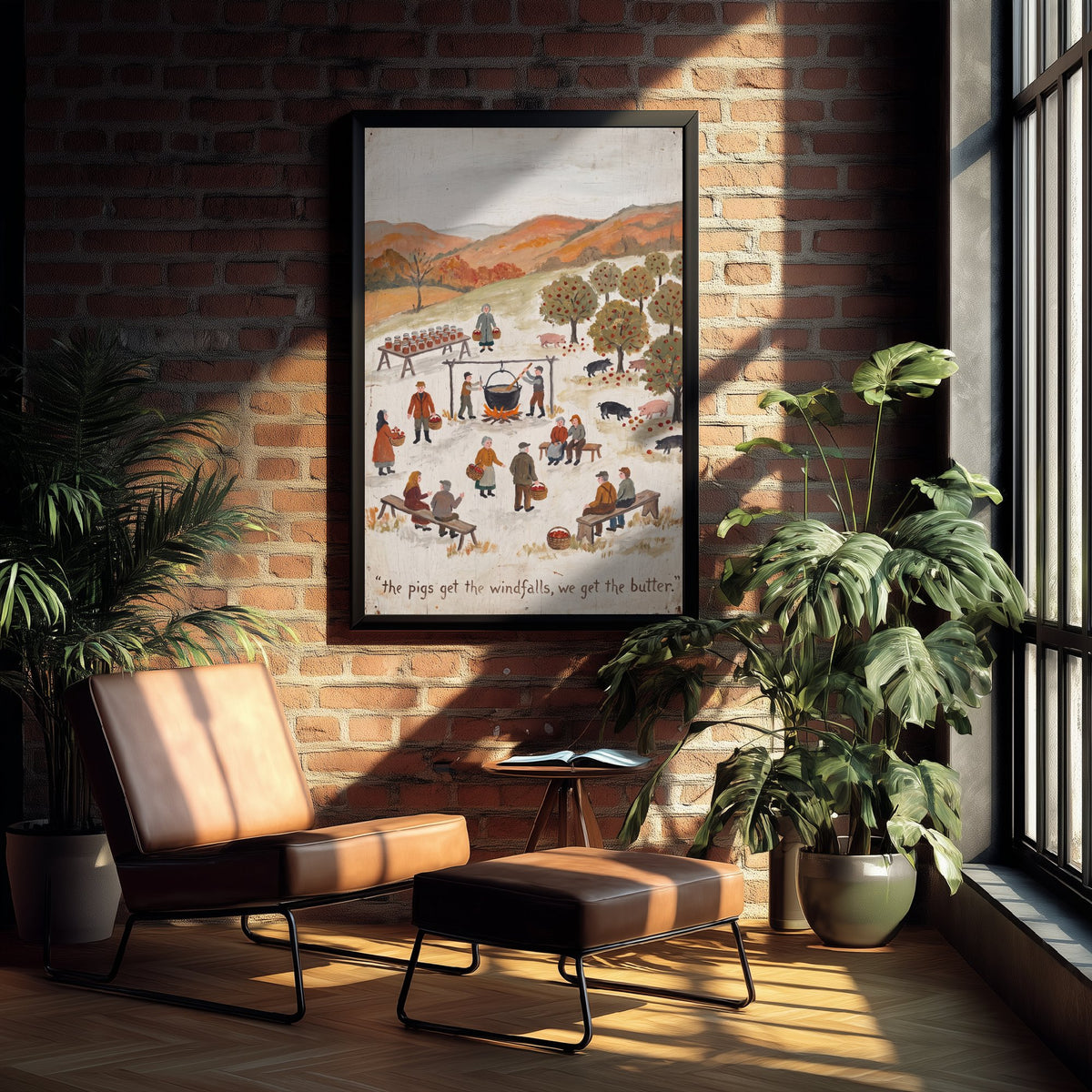 The Pigs Get the Windfalls Folk Painting - Vegan Autumn Orchard Art Print - Naive Americana Apple Harvest Poster 3/3
